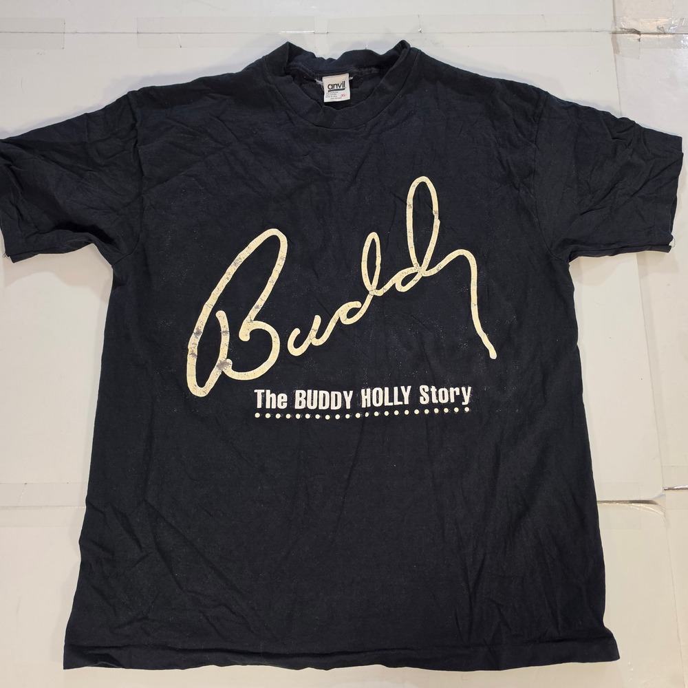 Vintage Anvil Buddy Holly Story T Shirt Mens XL Black Graphic Tee Made in USA